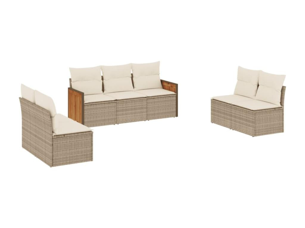 7-piece garden furniture set with cushions, beige woven resin