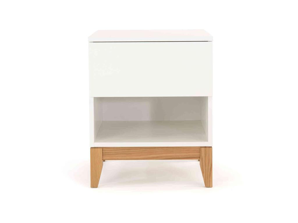 Bedside table with 1 drawer and 1 niche in solid white wood - CH0025