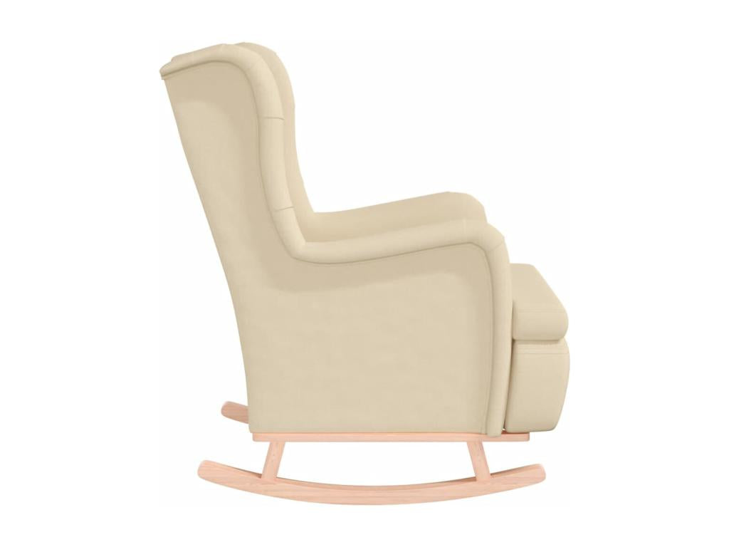 Armchair and rocking legs in solid cream-colored rubberwood fabric