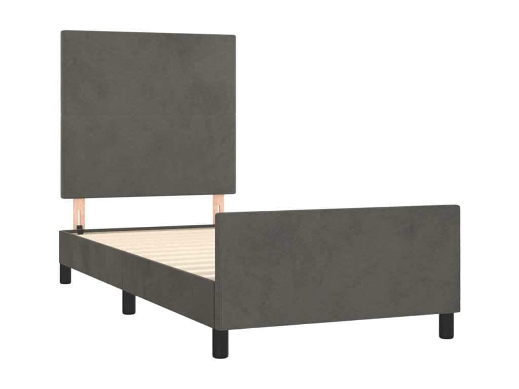 Bed frame with headboard, dark grey, 100x200 cm, velvet