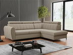Meubiana 125 Corner Sofa Light Brown with Sleeping Function and Bedding Box 264x200cm