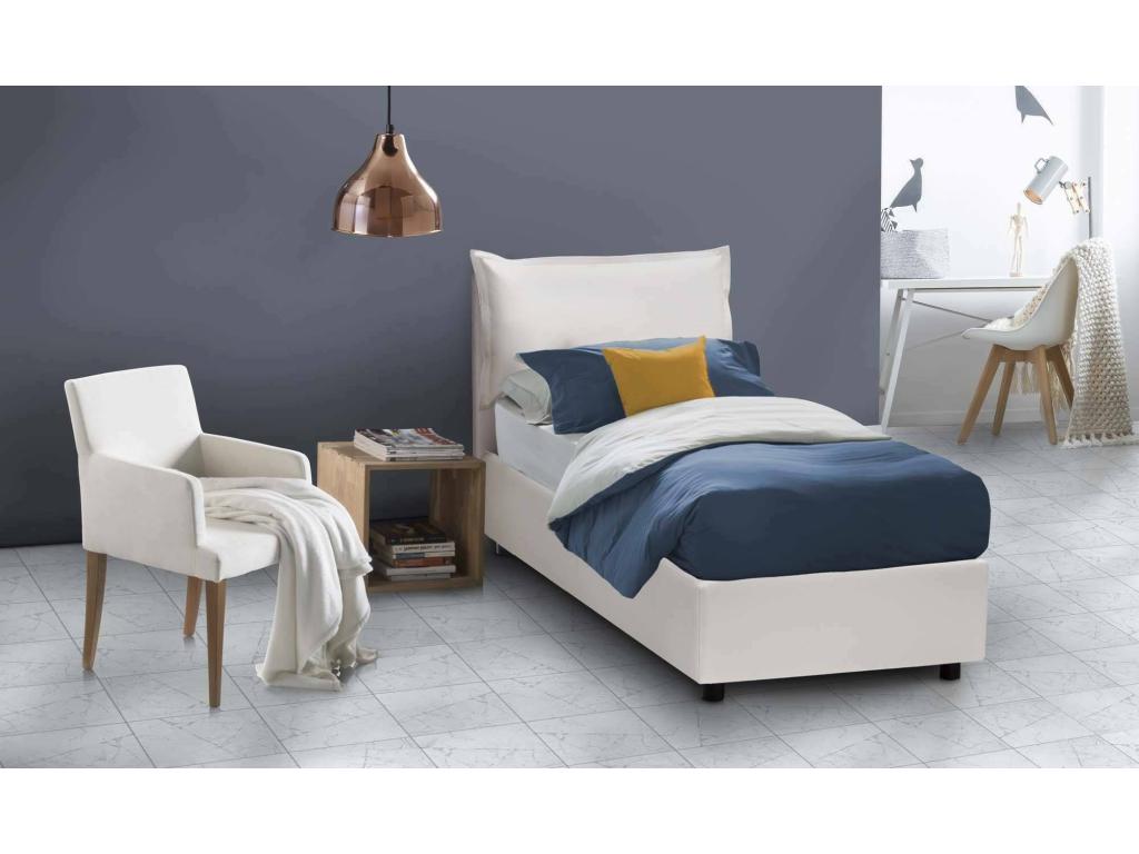 Homzora Single Bed with Storage Bed in Eco-Leather Upholstery, Made in Italy, Front Opening, Includes 90x200 cm Mattress, White