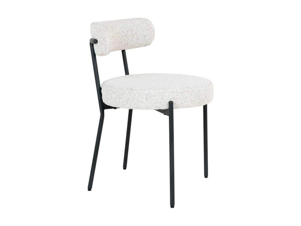 Meubiana - Set of 6 Chairs in White Mottled Bouclé Fabric with Black Metal Backrest and Legs