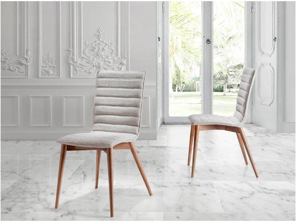 Meubiana walnut-colored ash wood and fabric chair - Set of 2 - Meubiana color 01