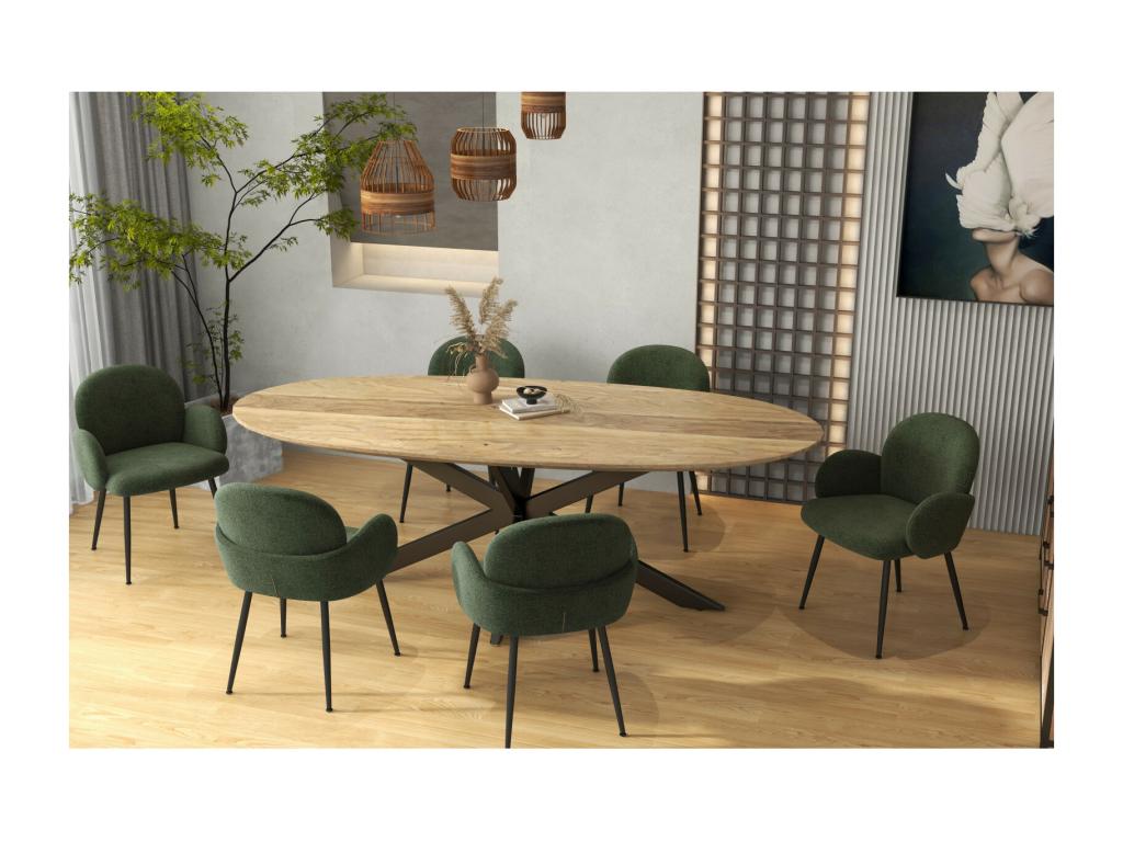 Meubiana - Army Green bouclé fabric chair with black metal legs x2