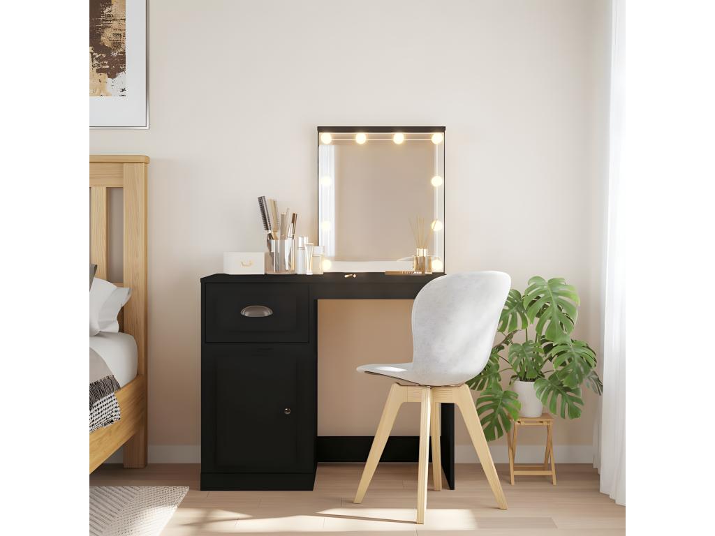 Dressing table with LED lighting, black, 90x42x132.5cm