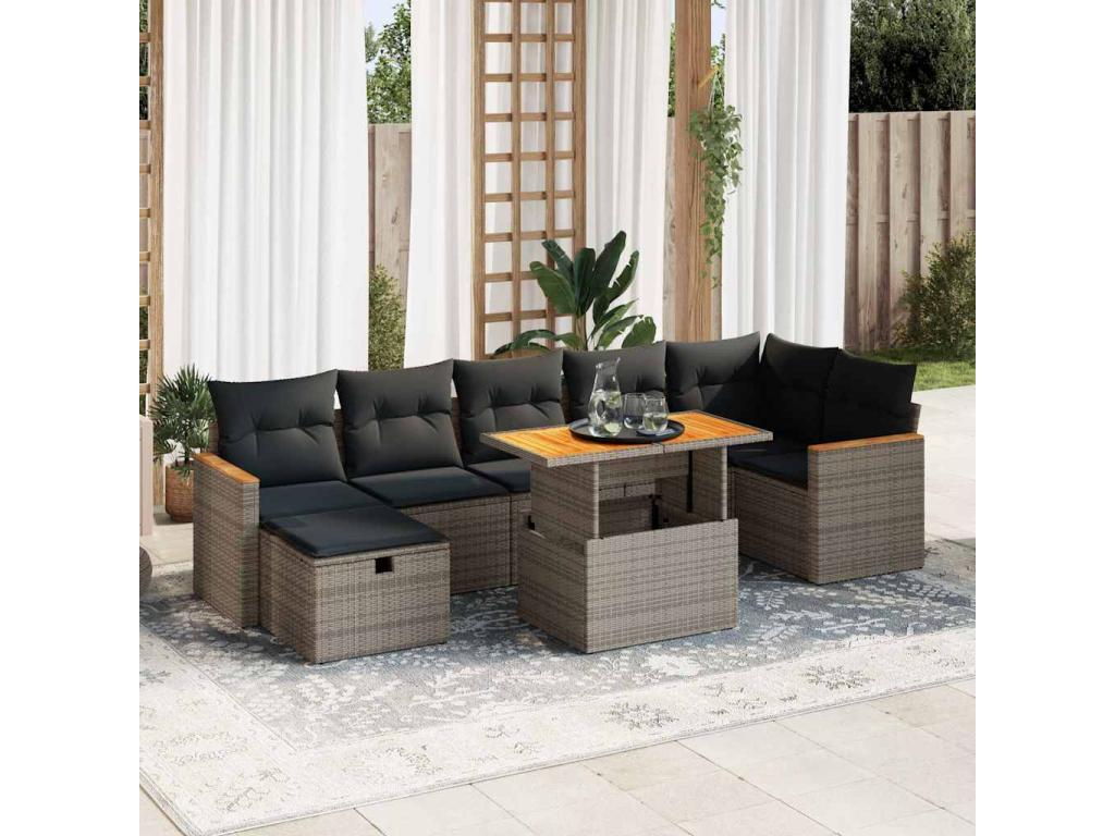 5-piece garden furniture set with grey resin wicker cushions
