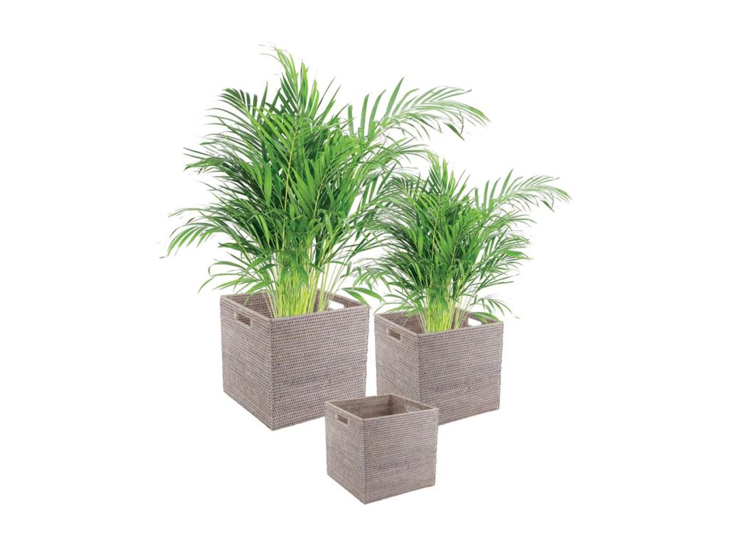 Set of 3 storage boxes in patinated grey rattan