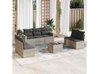 8-piece garden furniture set with light grey cushions, woven resin