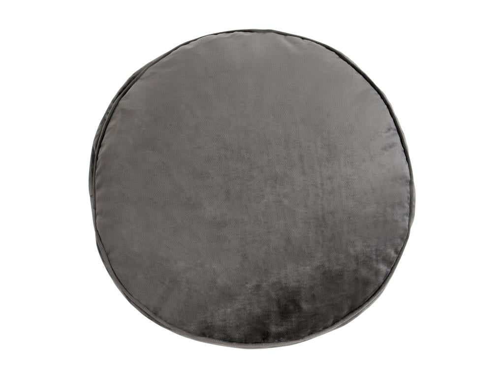 Round footstool pouf in anthracite grey velvet - Meubiana