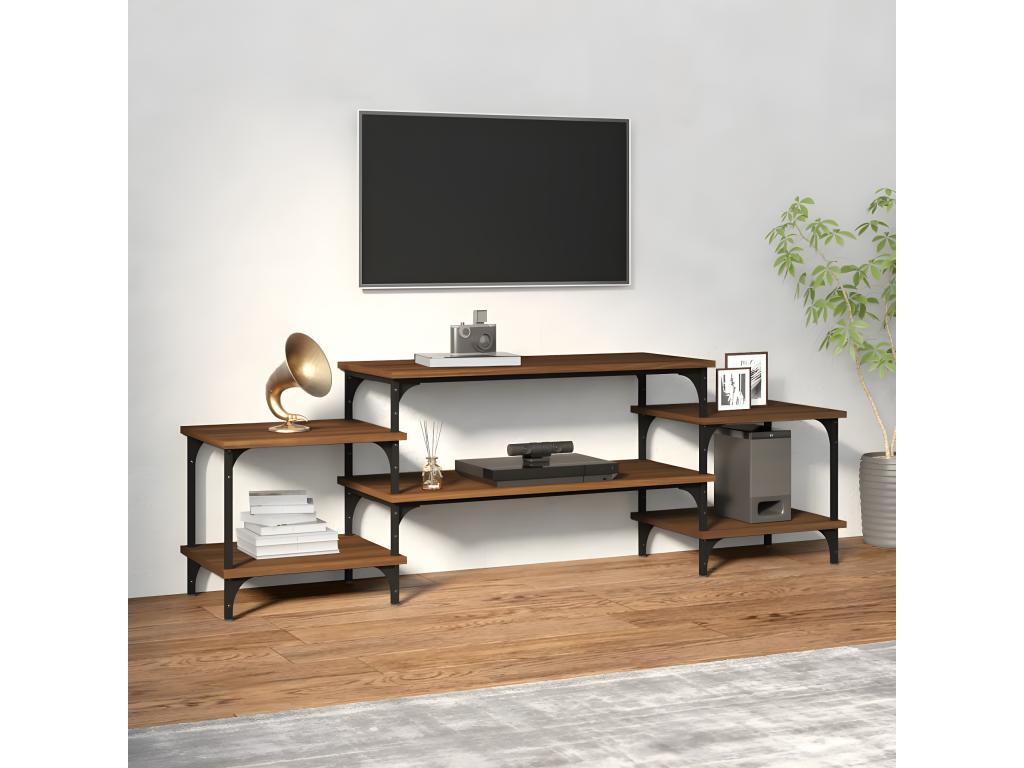 Brown oak TV stand, 157x35x52 cm, engineered wood