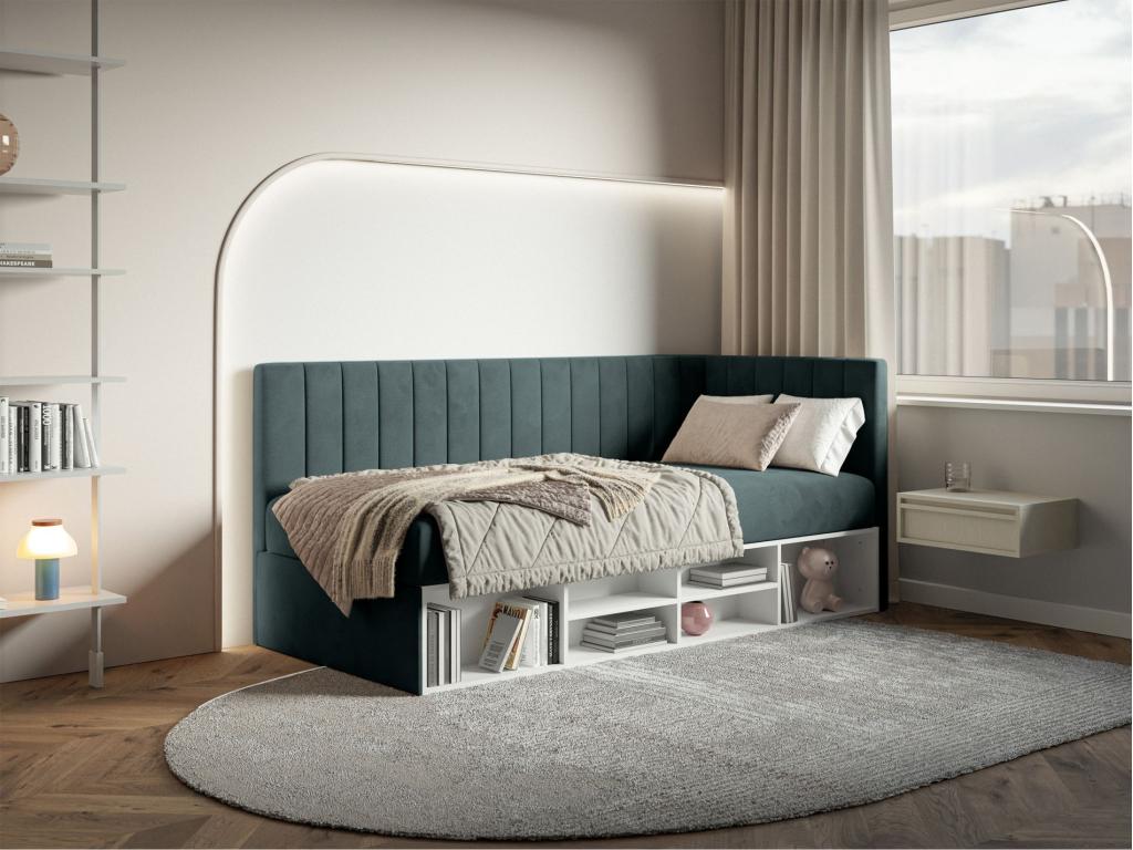 Teen bed with storage - blue grey - left side - Meubiana