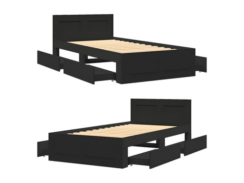Black bed frame and headboard 100x200 cm engineered wood