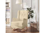 Armchair and rocking legs in solid cream-colored rubberwood fabric