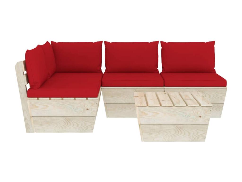 5-piece pallet garden furniture set with spruce wood cushions