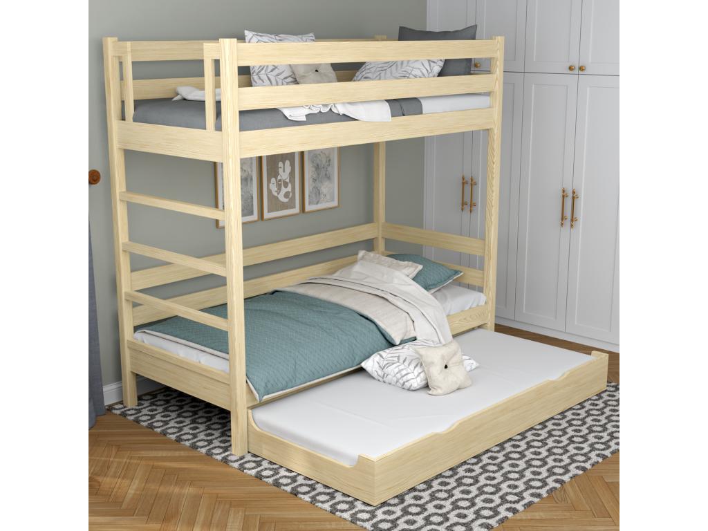 Wooden bunk bed - with drawer for mattress N03 Light Pine 90x200