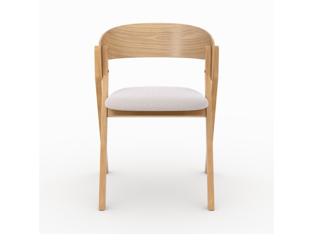 Chair in rubberwood and beige fabric - Meubiana