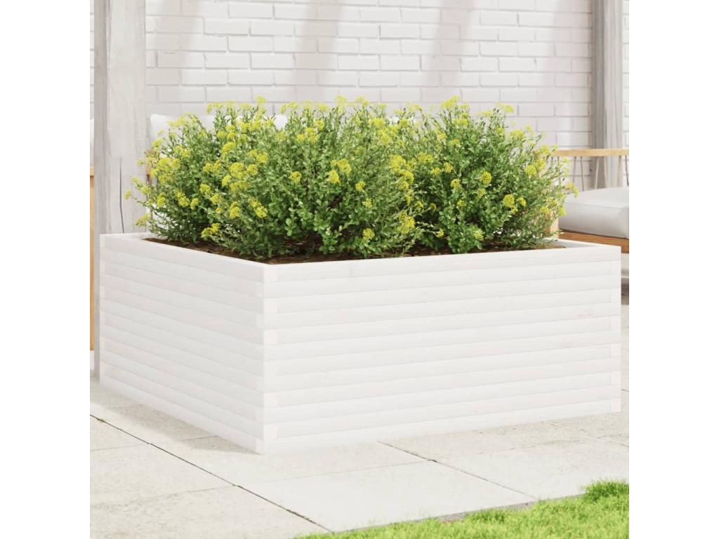 White planter 110x110x46 cm solid pine wood