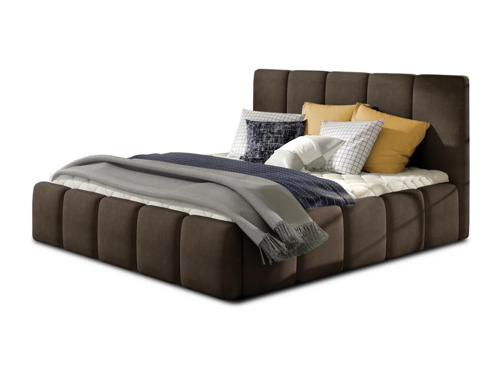 Meubiana modern upholstered velvet bed - Chocolate color - 160x200 - Version with slatted base