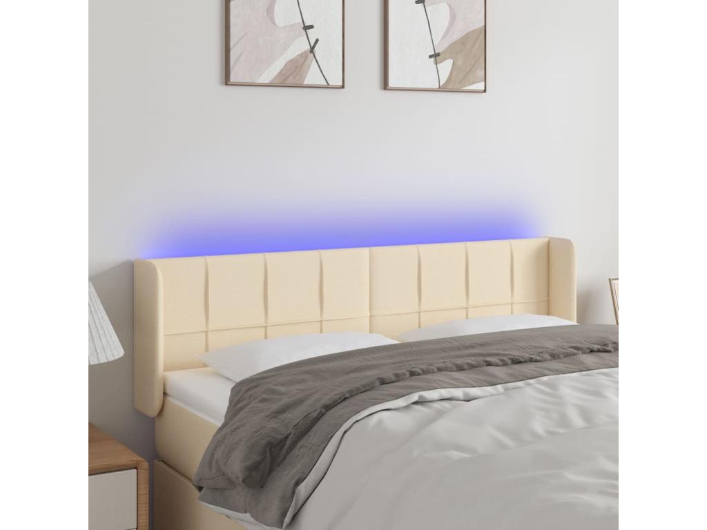 Cream LED Headboard 147x16x78-88 Fabric