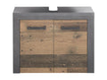 Bathroom furniture - Melamine vanity unit in walnut and cement grey - W - H - D 72 - 56 - 34 cm.