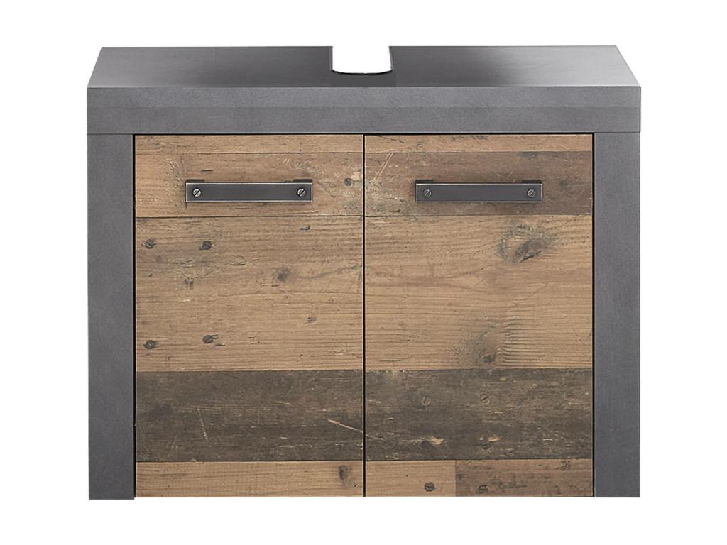 Bathroom furniture - Melamine vanity unit in walnut and cement grey - W - H - D 72 - 56 - 34 cm.