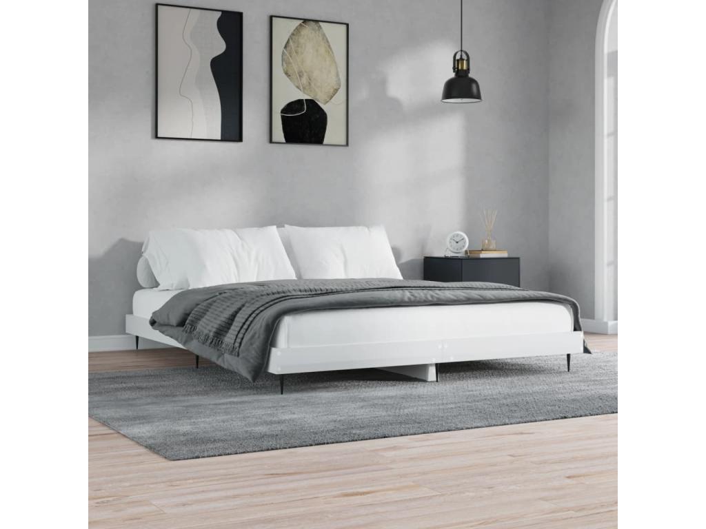 High-gloss white bed frame, 160x200 cm, engineered wood