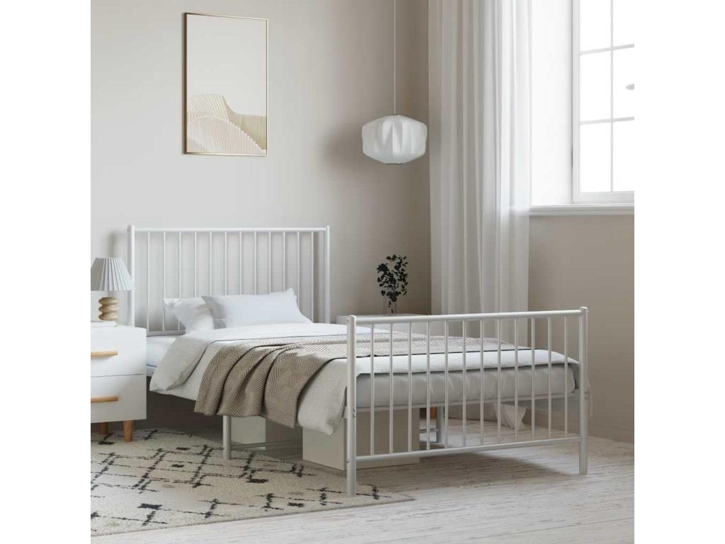 Metal bed frame without mattress and white bed legs, 100x190 cm