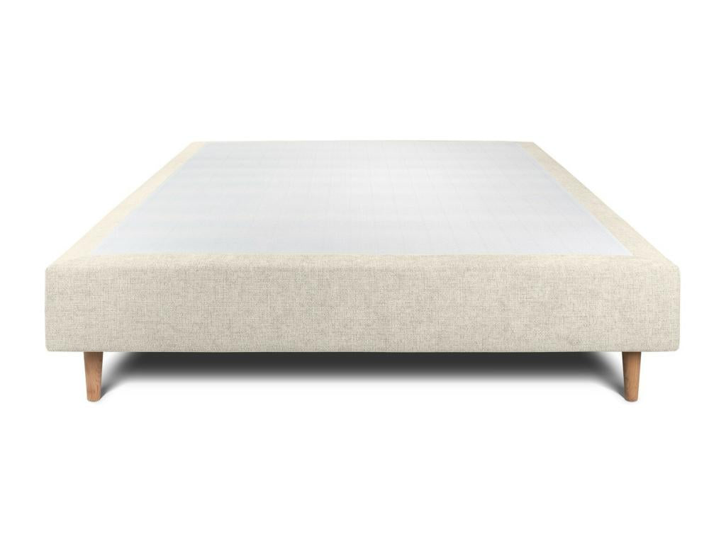 Upholstered bed base in light beige fabric, 150x190 cm, H35cm