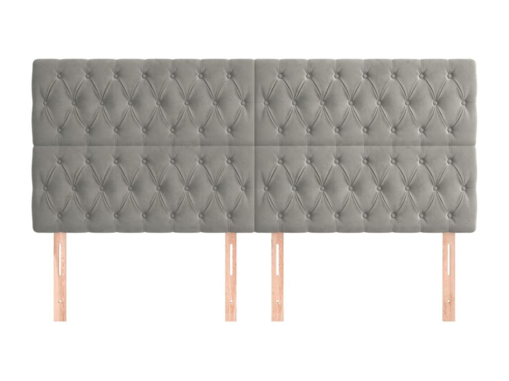 4-piece headboard set, light grey, 100x7x78/88 cm, velvet