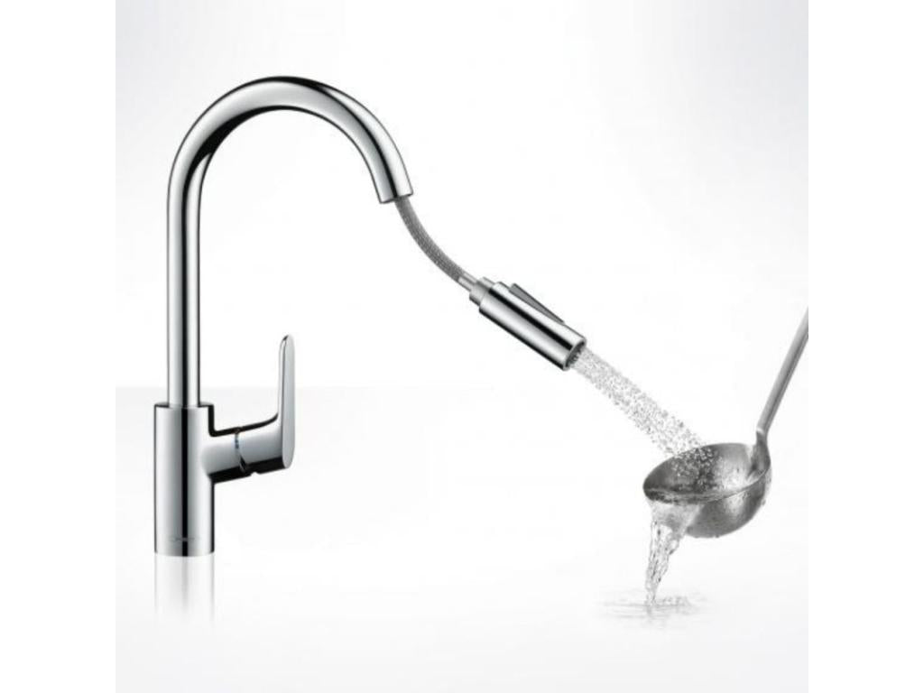 Meubiana M41 240 sBox 2-jet chrome kitchen faucet with pull-out spray and Briochin cleaner