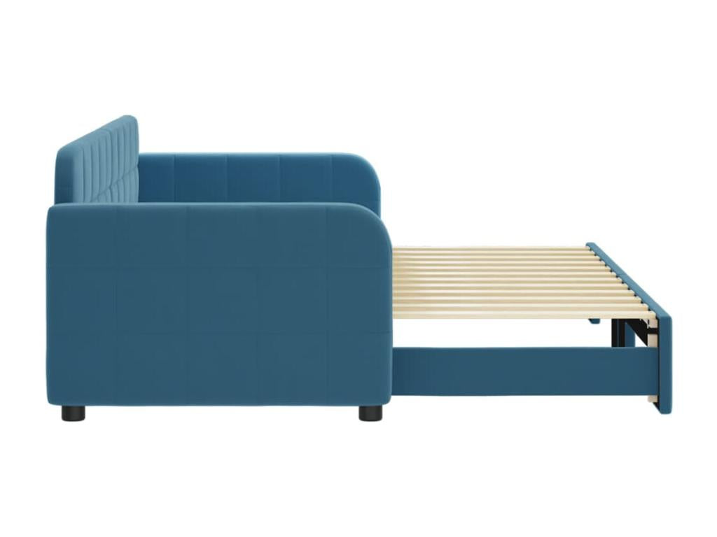 Daybed with pull-out bed, blue, 80x200 cm, velvet