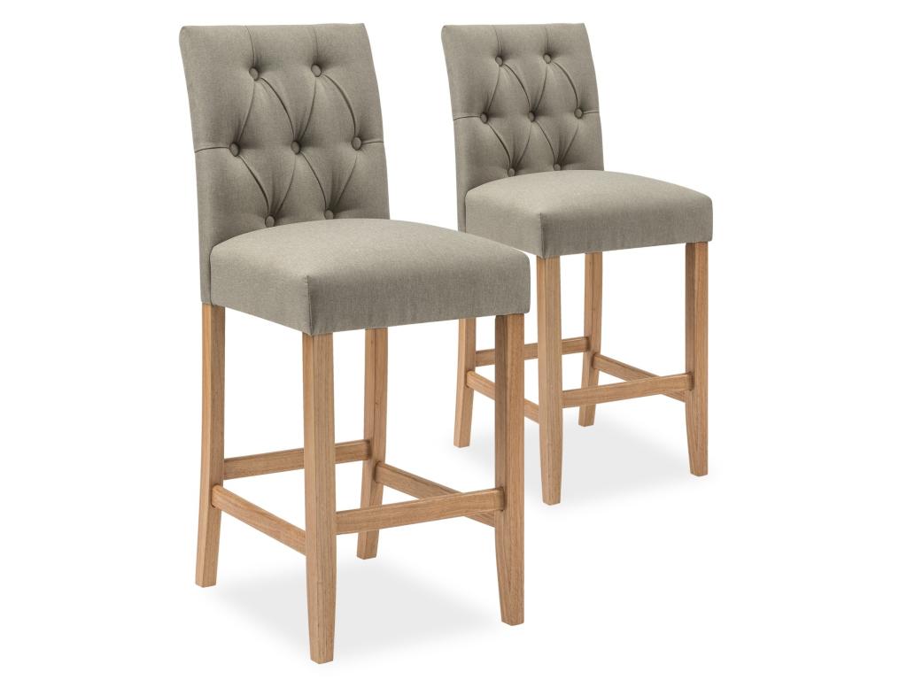 Set of 2 Meubiana wooden bar stools with beige fabric - H65cm