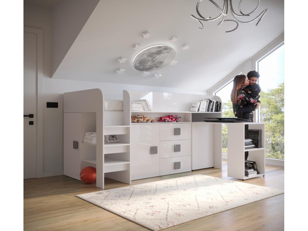 Meubiana 1 Bunk Bed 203.3/106.6/125 white/white/grey