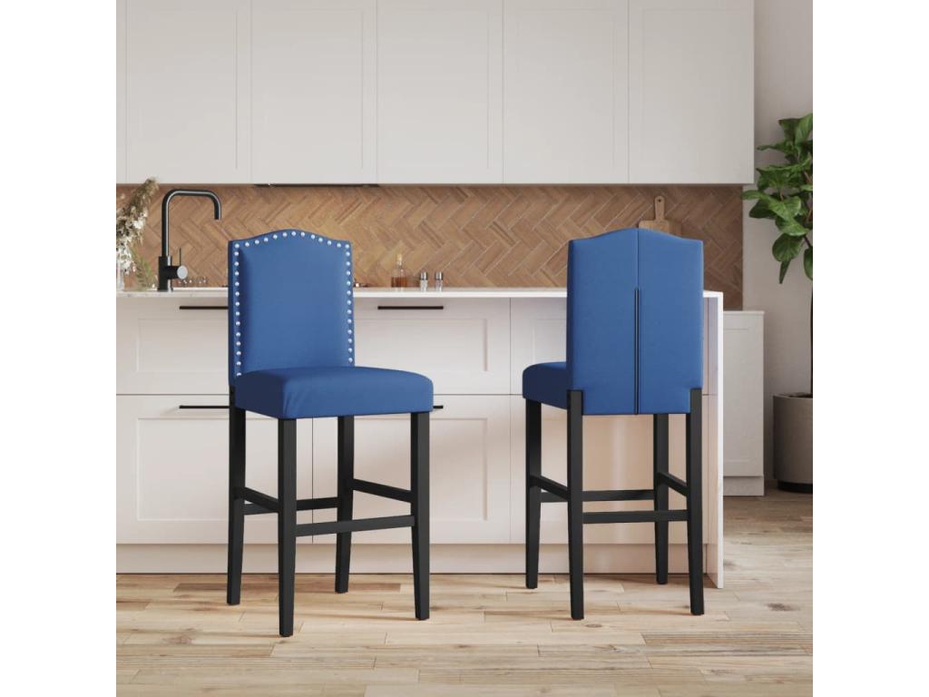 Set of 2 bar stools in solid rubberwood and fabric