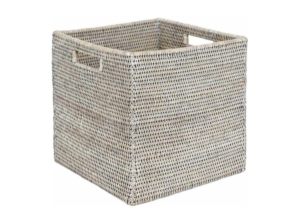 Set of 3 storage boxes in patinated grey rattan