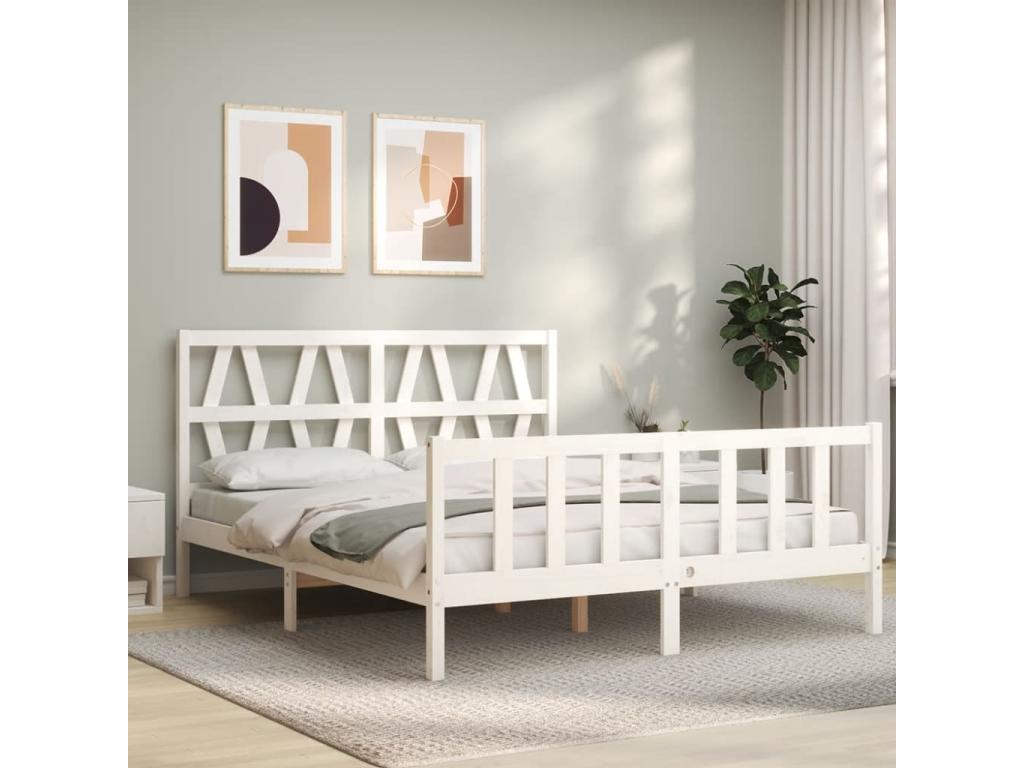 Bed frame with white headboard, Meubiana Size, solid wood