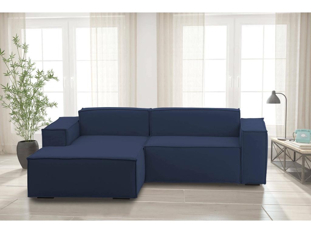 Meubiana Fixed Sofa Large Modular 2-Seater Sofa with Left-Hand Peninsula Made in Italy Modern Fabric Sofa 240x170x70 cm Blue