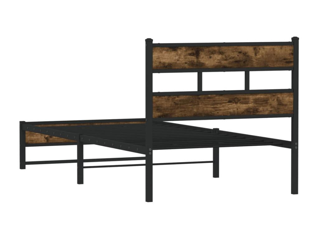 Metal bed frame without mattress, smoked oak, 90x200 cm