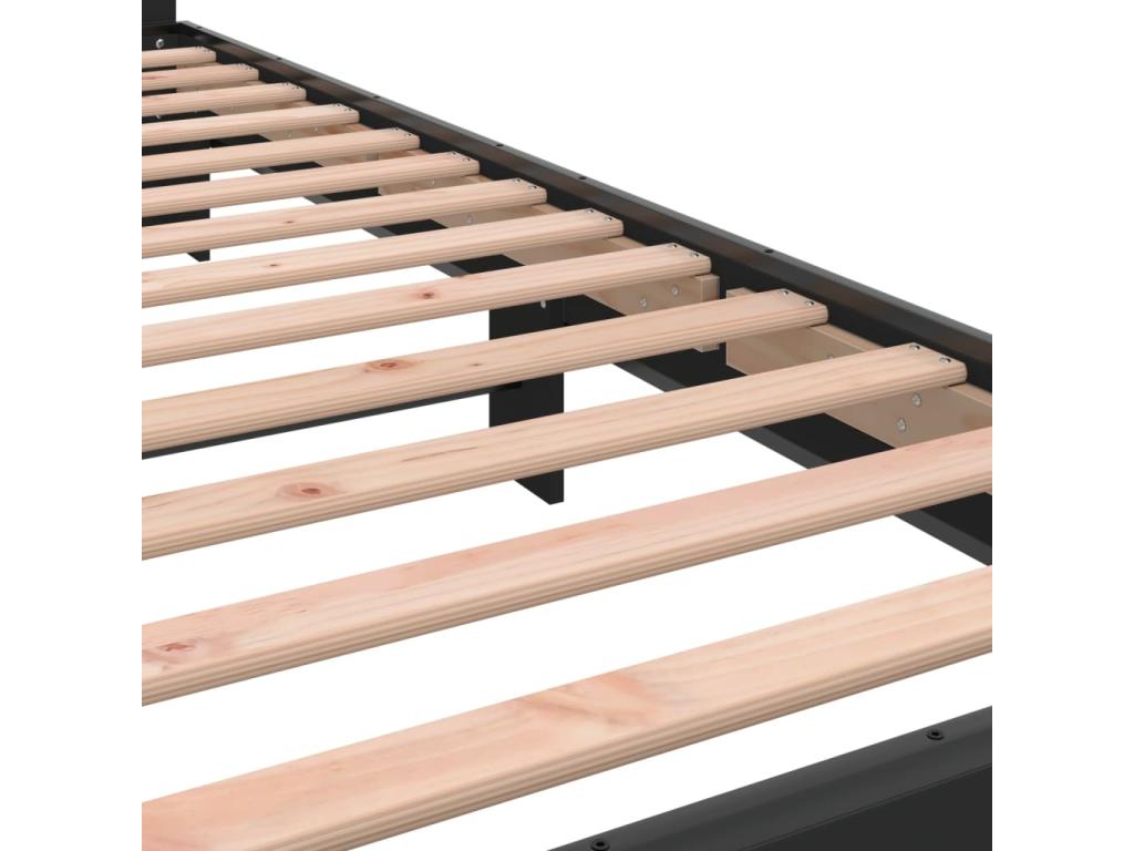 Black bed frame 90x200 cm engineered wood and metal