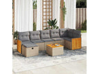 8-piece garden furniture set with cushions, beige woven resin