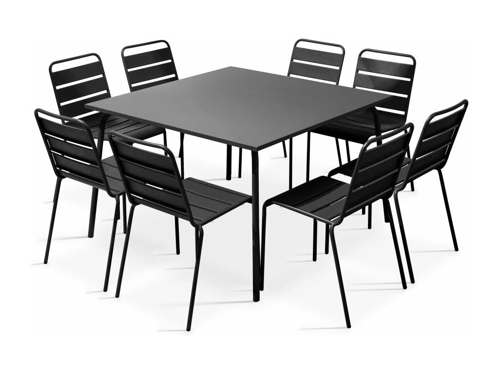Meubiana garden table and 8 chairs in grey metal