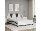 Bed frame with LED lights, white and black, 140x190 cm, faux leather