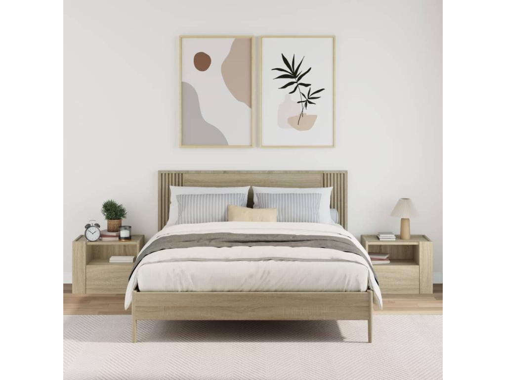 Meubiana 2-piece wall-mounted bedside tables in oak, 45x30x35 cm