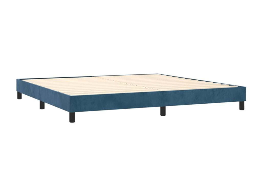 Upholstered bed base and mattress, dark blue, 200x200cm, velvet