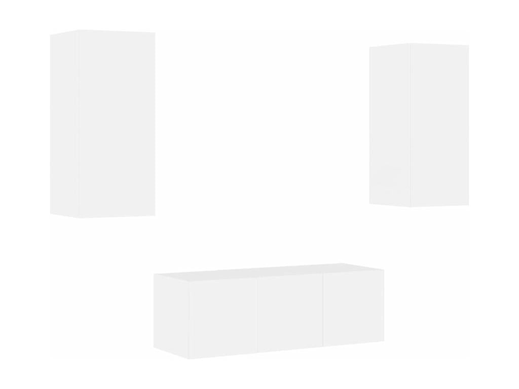 TV wall units with LED, 4 pcs, white engineered wood