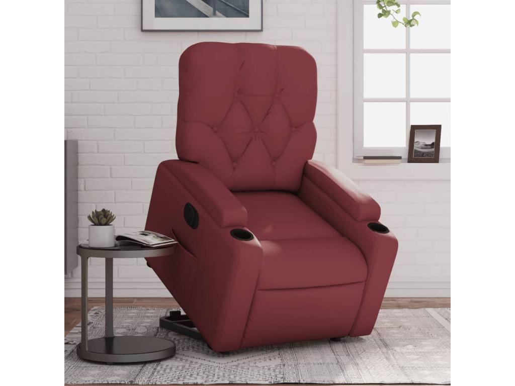 Electric reclining armchair, burgundy red faux leather