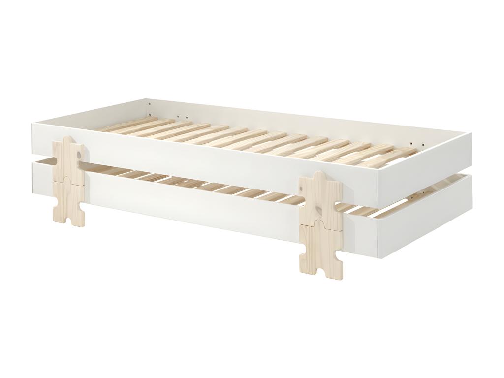 Meubiana - Set of 2 Stackable 90x200cm White Puzzle Beds