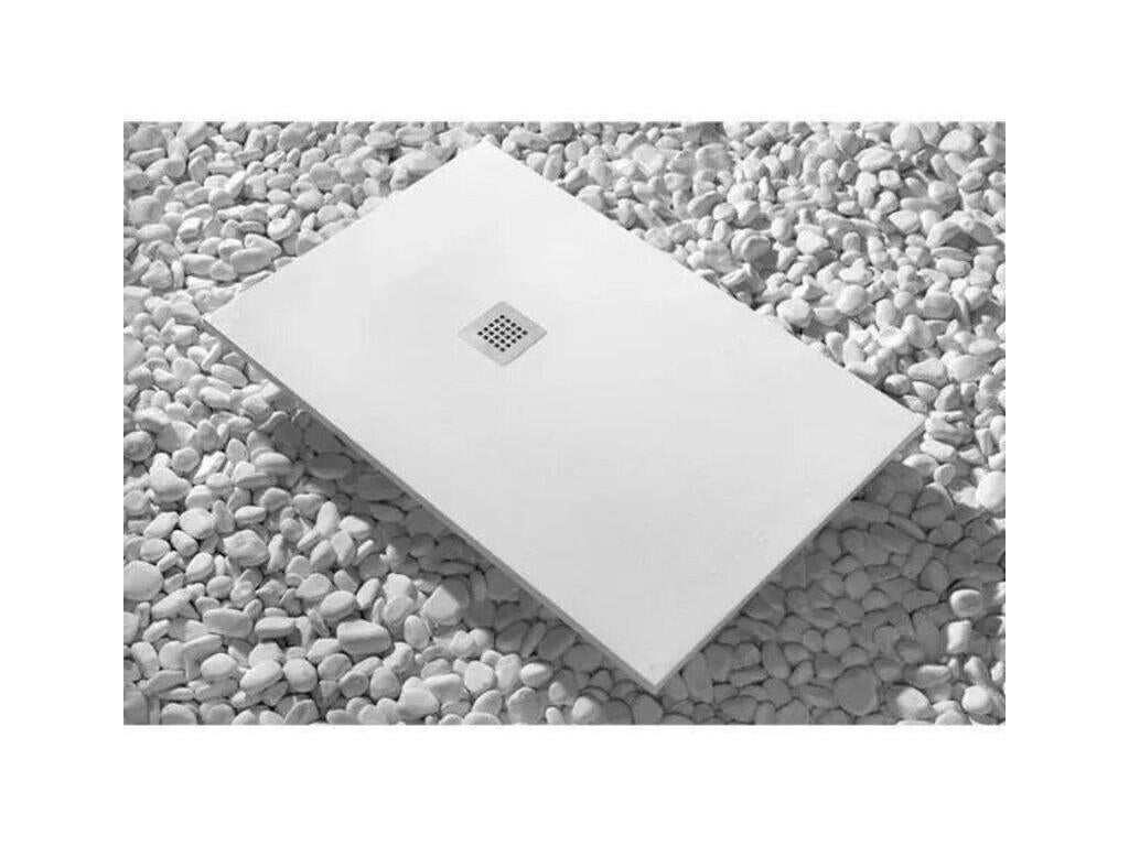 95x180 cm shower tray, Meubiana Extra Slim White line. 95x180 cm shower enclosure with a fixed glass panel and a central opening with 4 glass panels.