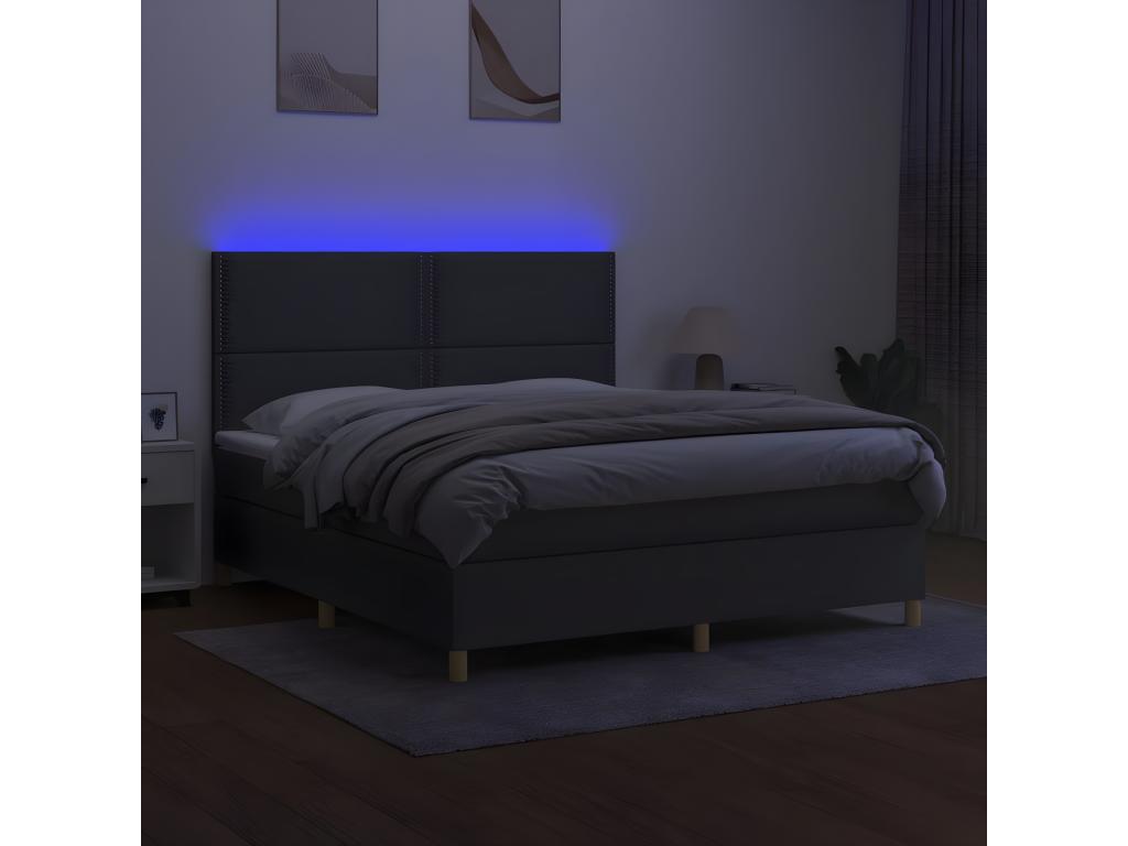 Upholstered bed base and mattress with LED lighting, Dark Grey, 180x200 cm, Fabric 2